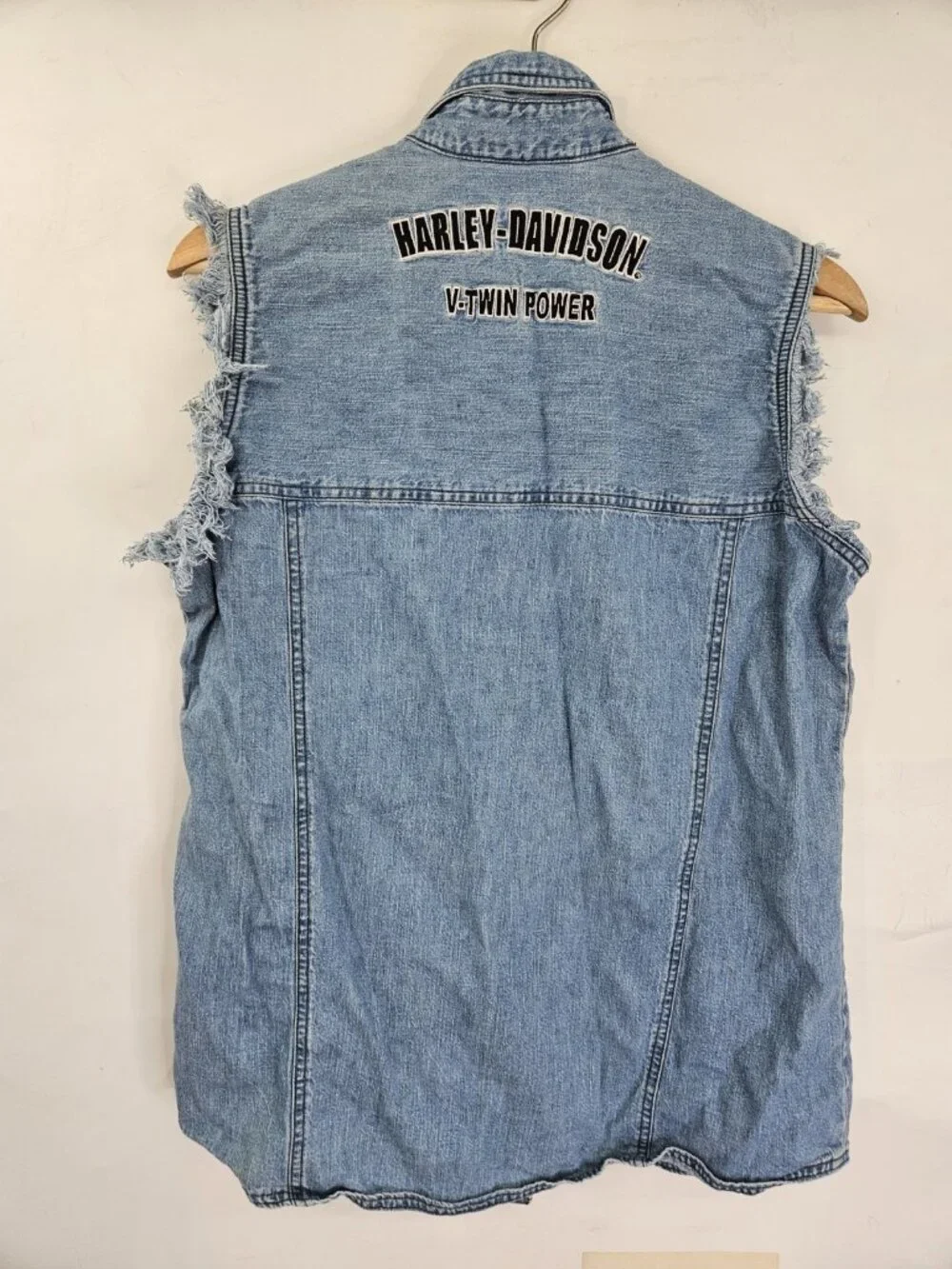 Harley Davidson Denim Trucker Vest Mens Large Metal Snap Buttons Blue Vintage